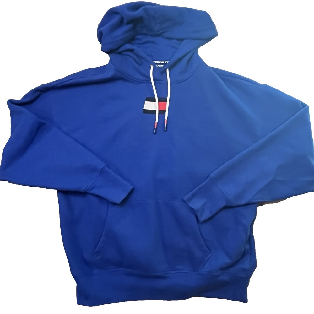 Tommy Hilfiger Hoodie Sweatshirt Blue XL Logo Y2K Thick Pullover EUC